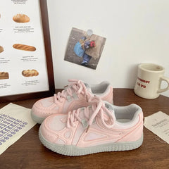 LIZAKOSHT - Pink Womens Sports Shoes Sweet Kawaii Korean Style Women Sneakers Pu Leather Low-top Casual Versatile Female Shoes
