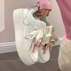 LIZAKOSHT - Kawaii White Women's Sneakers Sports Shoes Flats Spring Summer Tennis Female Platform Vulcanize Skateboard Korean Footwear