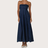 LIZAKOSHT - Women Tube Maxi Dress Ruched Strapless Bodice A Line Long Dress Elegant Lady Sleeveless Flowy Summer Sundress Cocktail Party