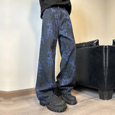 LIZAKOSHT  -  Women's Leopard Print Jeans Vintage Casual Straight Pants Streetwear Loose Wide Leg Pants Y2K Baggy Denim Trouser
