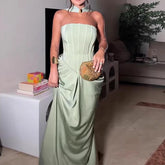 LIZAKOSHT - Hip Skirt Slim Fit Luxury Sense Temperament Celebrity Bandeau Waist Pressed Pleated Long Skirt