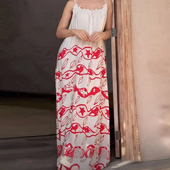 LIZAKOSHT  -  Fashion Contrast Printed Bohemian Vacation Dress Sexy U Collar Swing Evening Dresses 2025 Spring Summer New Suspender Long Dress