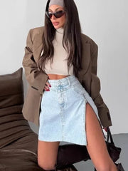 LIZAKOSHT - Women's Asymmetrical Zipper Denim Skirt High Waist A-Line Skirt Slim Fit Spring Summer Ladies Skirts