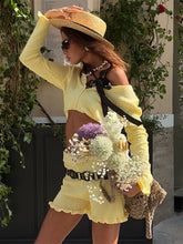 LIZAKOSHT - Fashion Y2K Ruffles Mini Shorts Set Women Long Sleeve Single Breasted Crop Top Loose Pants 2025 Summer Fashion Lady Outfit