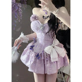 LIZAKOSHT - Japan Girl Cute High-End Dress With Skirt Clothes Flower Decoration Violet Romantic Dress New