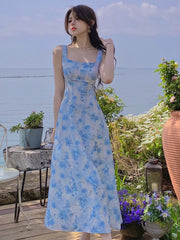 LIZAKOSHT - Elegant Evening Dress Sweet Floral Slim Midi Club Gown Beach Robe Femme Ladies Sexy Mujer Vestido Summer Dress For Women