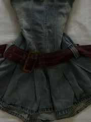 LIZAKOSHT - 2000s Vintage French Style Slim Fit Dress Women Blue Elegant Denim Strapless Dresses New Summer Y2k Off Shoulder Casual Clothing