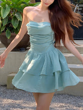 LIZAKOSHT - Solid Ruffles A-line Beach Style Summer Dress Women Sexy Swinging Collar Ruffles Birthday Party Dresses Sweet Pleated Vestidos