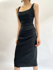 LIZAKOSHT - Summer New European and American Sexy Design Sense Word Collar Hem Split Dress Women's Dress