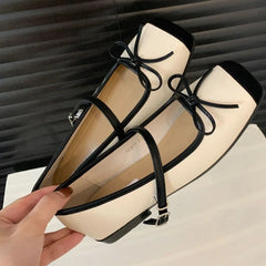 LIZAKOSHT  -  New Fashion Flat Mary Jane Shoes Classic Brand Designer Shoes Women Shallow Bow Splicing Dress Ballet Shoes Zapatos De Mujer
