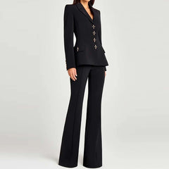 LIZAKOSHT  -  Women's Casual Commuting Solid 3 Piece Suit Elegant Button Long Sleeve Outfits Fashion Vest Top & Long Pant & Blazer Coats Sets