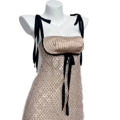 LIZAKOSHT - Fashion Women Dress High Quality Polka Dot Nightdress Sexy Mesh Bow Bodycon Vintage Dresses vestidos Wedding Night Dress