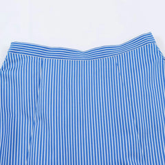 LIZAKOSHT - Fashion Women Blue White Stripes Midi Skirt Zipper Waist A-lined Swing A-lined Umbrella Skirts Bottom