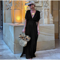 LIZAKOSHT - Fashion Halter Long Dress For Women Sleeveless Backless Draped Slip Lace Up Robe 2025 Summer Elegant Female Daily Beach Dresses