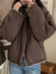 LIZAKOSHT  -  Retro Winter Cotton Jaet Women's Loose Long Sve Stand Collar Cheered Warm Coat Casual Versatile Two-Sided Wear