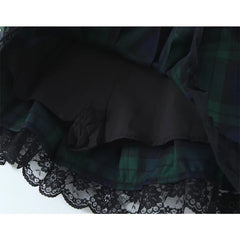 LIZAKOSHT - Y2K Women With Belt High Waist Plaid Skirt Lace Trim Summer Female A-line Mini Skirts