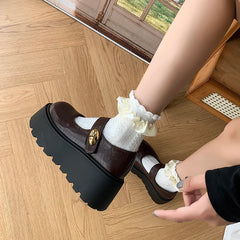 LIZAKOSHT - Autumn Vintage Platform Women Mary Jane Shoes Fashion Outdoor Stripper Shoes Ladies Thick High Heels jk Leather Pumps