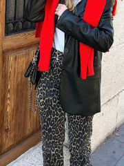 LIZAKOSHT - Fashion Leopard Print Long Pants For Women 2024 Spring Slim Single Button Pencil Trousers Female Chic High Waist Ladies Pants