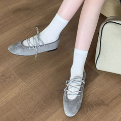 LIZAKOSHT - Autumn Cross Tied Round Toe Flat Shoes Women Retro Comfort Casual Shoes Shallow Ballet Style Elegant Mary Jane Shoes Women