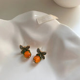 LIZAKOSHT Unique Design Enamel Resin Persimmon Drop Earrings for Women Creative Green Leaves Hanging Dangle Earrings Cute Jewelry