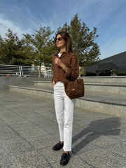 LIZAKOSHT - Solid Knit Lapel Button V-neck Women Fashion Jumper Long Sleeve Loose Oversizes Basic Pullover Autumn Casual Sweater Knitwears