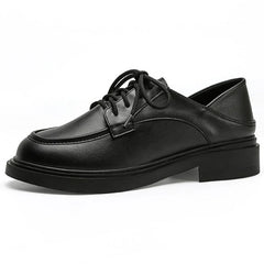 LIZAKOSHT - Women 3.5cm High Heels Classic Daily Leather Pumps Female Round Toe Lace Up Block Heels Lady Elegant Retro British Style Loafers