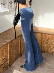 LIZAKOSHT - Y2K Streetwear Washed Skinny Flare Pants Aesthetic Fashion Vintage Denim Trouser Low Waist Korean femme Boot Cut Pants