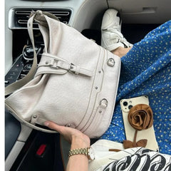 LIZAKOSHT - Harajuku White Bucket Bag Purse Women Hot Girls Leather Soft Casual Crossbody Bags Ladies Vintage Shoulder Messenger Bag