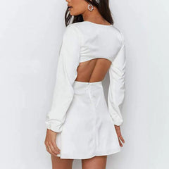 LIZAKOSHT  -  Women's V-Neck Personality Design Waistless Sexy Dress 2024 New Spring Summer Lady Clothing Long Sleeves Fashion Elegant Dresses