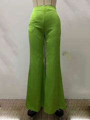 LIZAKOSHT - Traf Women's Pants High Waist Green Trousers New Spring Split-Joint Loose Wide Leg Pant Streetwear Casual Bottoms