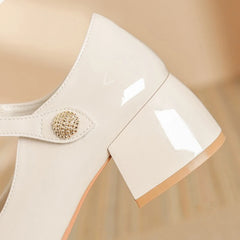 LIZAKOSHT - Women 5.5cm High Heels Gentle Valentine Pumps Female Metal Circular Buckle Strap Thick Heels Lady Elegant Mary Jane Shoes