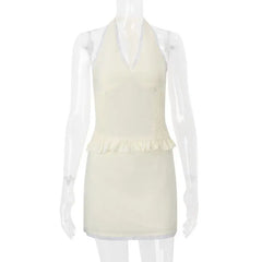 LIZAKOSHT - Spicy Girl Set Women's Summer V-neck Backless Halter Neck Vest Lace Short Skirt Two-piece Set Fashion Female Clothes