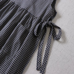 LIZAKOSHT - Summer Mori Girl Literary Artistic Vest Dress Cotton Linen Plaid Cover Strapless Sleeveless One-Piece Long Skirt