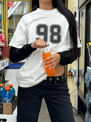 LIZAKOSHT - Casual Solid Patchwork T Shirt Basic Loose O-Neck Long Sleeve Tees Women Autumn Spring Fashion Streetwear Ladies