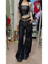 LIZAKOSHT  -  Vintage Leopard Print Patchwork Fake Two Piece Straight Wide Leg Jeans Stylish Street Jeans Harajuku Style Hot Girl Y2k Trousers