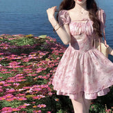 LIZAKOSHT - Dress With Floral Straps And Bows To Tighten The Waist And Look Slimming. Princess On The Run Summer Sweet Tutu Skirt