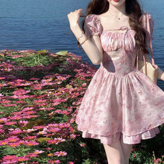 LIZAKOSHT - Dress With Floral Straps And Bows To Tighten The Waist And Look Slimming. Princess On The Run Summer Sweet Tutu Skirt
