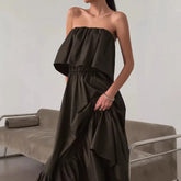 LIZAKOSHT - Spring and Summer New French Ruffle Edge Fashion Tube Top Temperament Dress Women's Commuter Elegant Long Dress