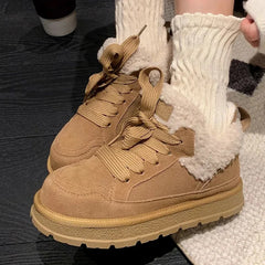 LIZAKOSHT - Fur Platform Women Snow Boots Suede Flats Warm Shoes Casual Ankle Boots Woman Trend Cozy Short Plush Mujer Zapatos