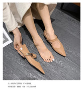 LIZAKOSHT - Plus Size34-42 Woman Fashion Casual Pointed Toe Flats Female Kawaii Solid Low Heels Mary Jane Strappy Leather Office Shoes