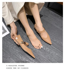 LIZAKOSHT - Plus Size34-42 Woman Fashion Casual Pointed Toe Flats Female Kawaii Solid Low Heels Mary Jane Strappy Leather Office Shoes