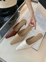 LIZAKOSHT - Casual Women Slides Slippers Outside Mules Shoes Thick Mid Heels Black Beige Brown