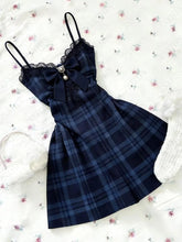 LIZAKOSHT - Blue plaid Bows Lace Dress Subculture Vintage Streetwear Kawaii Sexy Suspender Checkered Dresses Aesthetic Sweet Y2k Short Dress