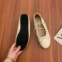 LIZAKOSHT - New Round Toe Fashion Cross-tied Women Flats Dress Shoes Shallow Slip On Ballet Shoes Soft Ladies Flat With Shoes