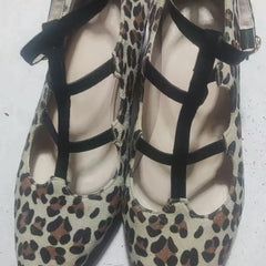LIZAKOSHT - Leopard Pattern Pointed Toe Shoes Summer Spring Chunky Heels Women's Sandals