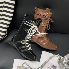 LIZAKOSHT - Latest Retro Knight Short Boots Women's Thick Soled Autumn and Winter Lace-up Western Boots Niche Low Heels Women Boots