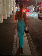 LIZAKOSHT - Sexy Deep V-neck Women Hollow Out Sling Dress Fashion Sleeveless Backless Slim Maxi Dresses 2024 Lady Solid Party Evening Robes