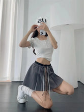 LIZAKOSHT - Women Elasticated Drawstring Waistbandpleated Mini Skirt
