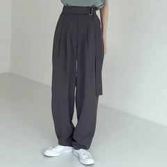 LIZAKOSHT - Autumn Winter Women Korean Casual High Waist Wide Leg Loose Solid Long Pants with Sashes Office Ladies Suit Pants Streetwear New