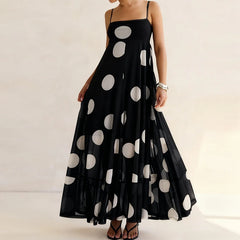 LIZAKOSHT - Retro Polka Dot Maxi Dress Elegant Lady Spaghetti Strap Flowy Dresses for Women Summer Vacation Brunch Outfits